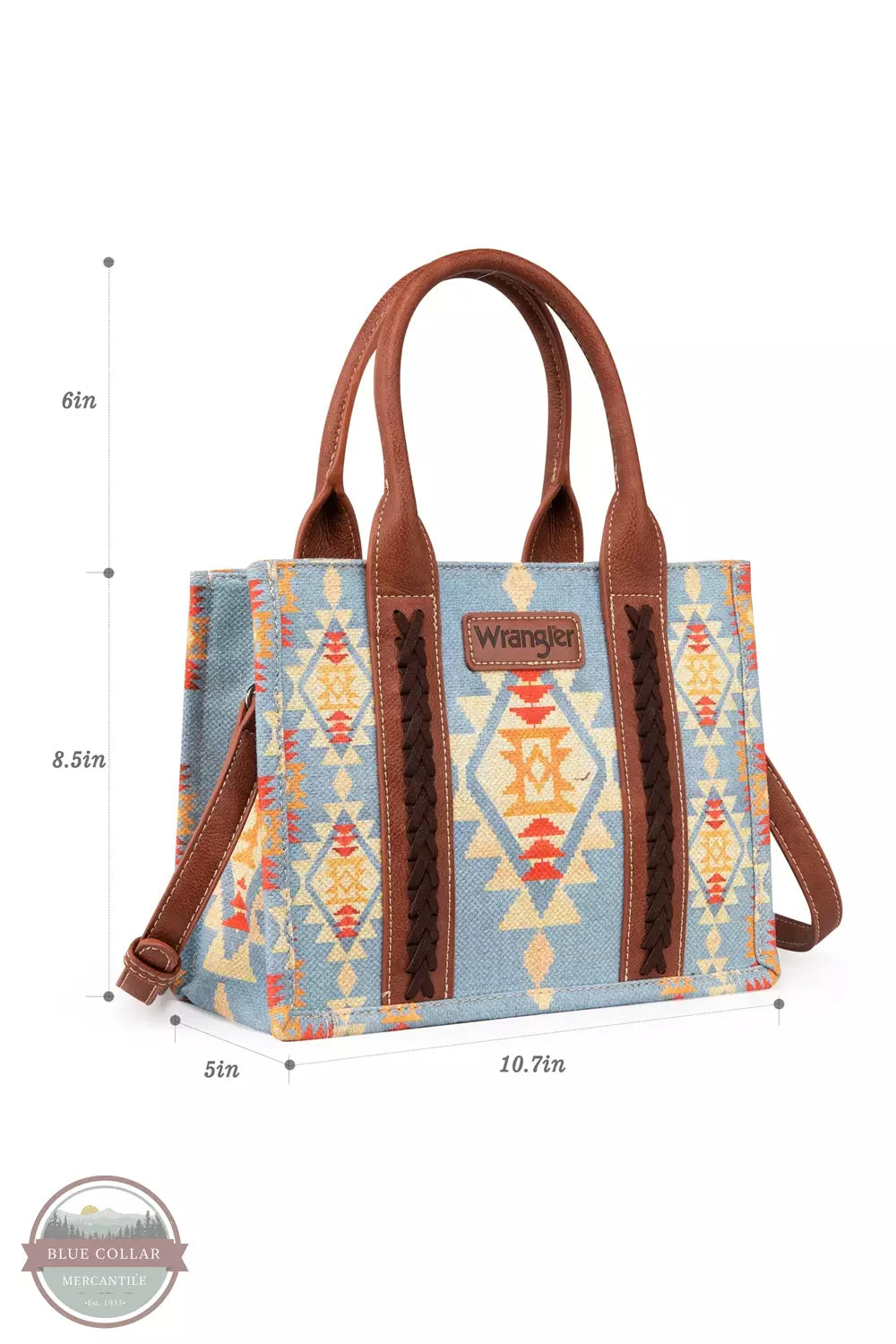 Wrangler WG2202-8120S Southwestern Print Canvas Small Crossbody Tote Bag Sizing View