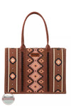 Wrangler WG2203-8119 Southwestern Print Canvas Wide Tote Bag Dark Brown Front View