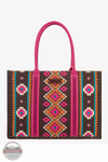 Wrangler WG2203-8119 Southwestern Print Canvas Wide Tote Bag Hot Pink Front View