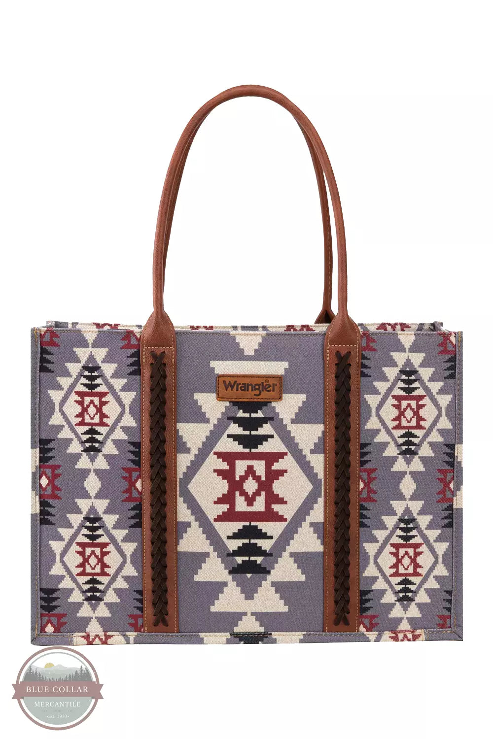 Wrangler WG2203-8119 Southwestern Print Canvas Wide Tote Bag Lavender Front View