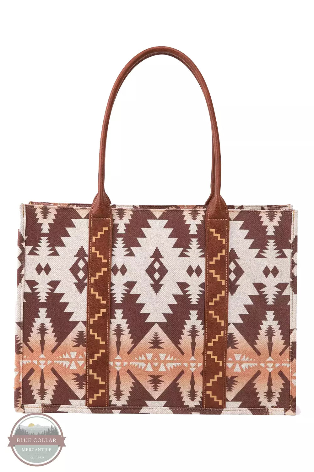 Wrangler WG2203-8119 Southwestern Print Canvas Wide Tote Bag Light Coffee Back View