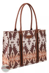 Wrangler WG2203-8119 Southwestern Print Canvas Wide Tote Bag Light Coffee Profile View