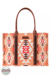 Wrangler WG2203-8119 Southwestern Print Canvas Wide Tote Bag Orange Front View