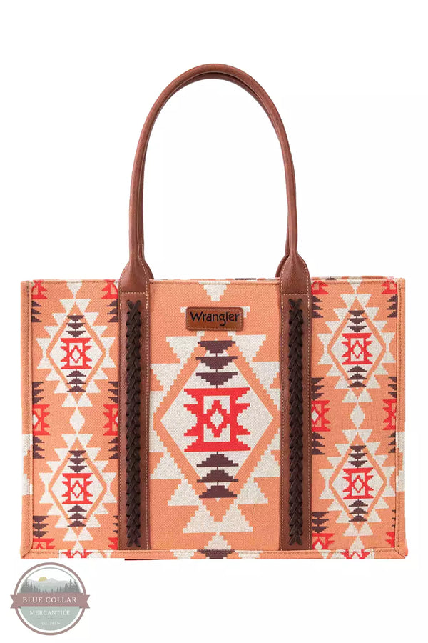 Wrangler WG2203-8119 Southwestern Print Canvas Wide Tote Bag Orange Front View