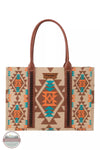Wrangler WG2203-8119 Southwestern Print Canvas Wide Tote Bag Tan Front View