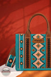 Wrangler WG2203-8120S Southwestern Print Canvas Small Crossbody Tote Bag Dark Turquoise Front View