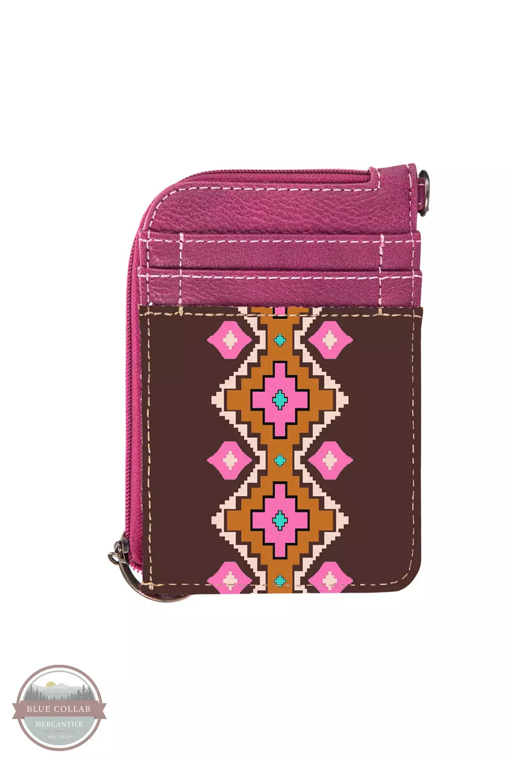 Wrangler WG2203-W005 Southwestern Mini Zip Wallet Hot Pink Front View