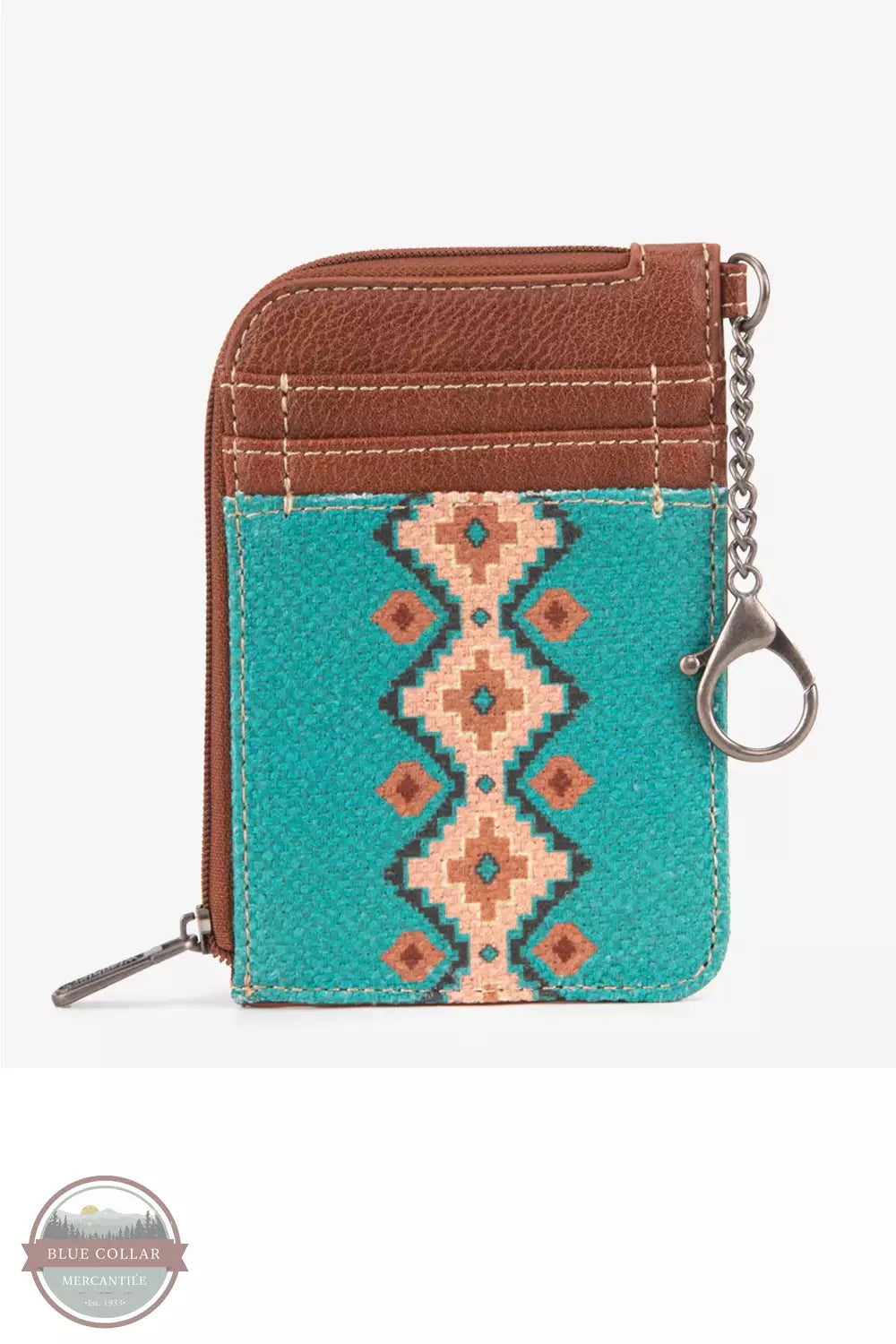 Wrangler WG2203-W005 Southwestern Mini Zip Wallet Turquoise Front View