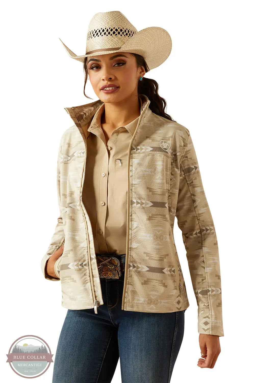 Ariat 10054911 New Team Softshell Print Jacket in Tan, front