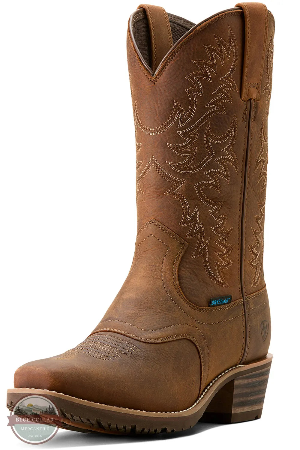 Ariat 10053577 Hybrid Roughstock Square Toe Waterproof Cowboy Boot in Status Brown 3/4 view