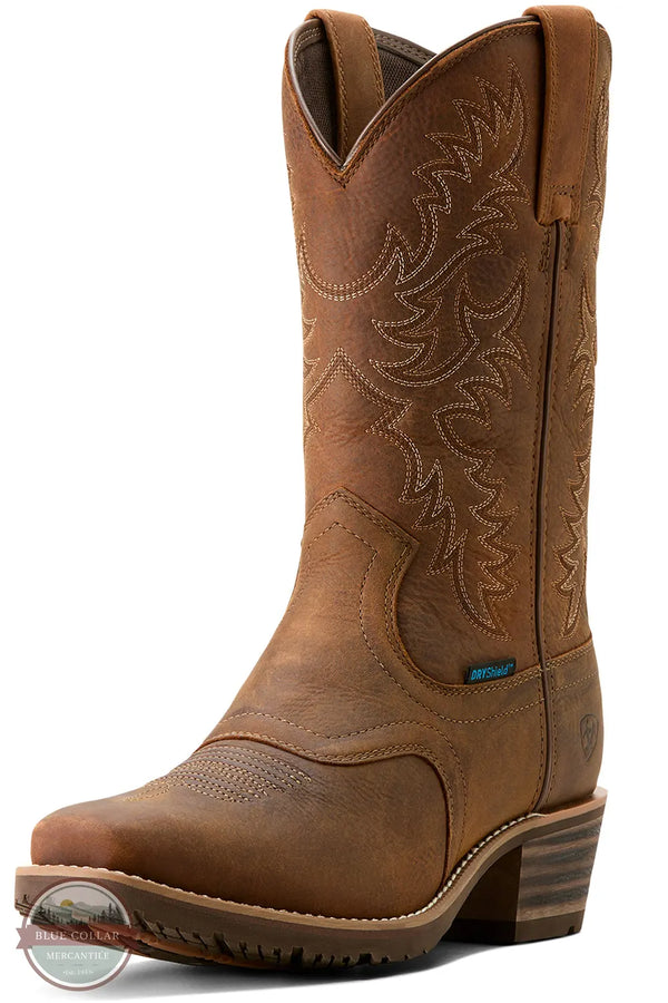 Ariat 10053577 Hybrid Roughstock Square Toe Waterproof Cowboy Boot in Status Brown 3/4 view