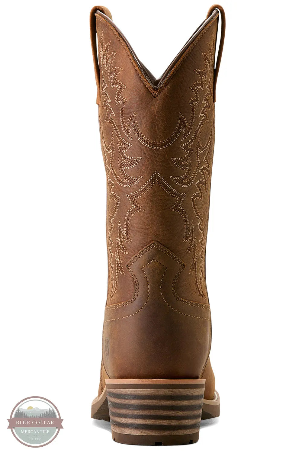 Ariat 10053577 Hybrid Roughstock Square Toe Waterproof Cowboy Boot in Status Brown heel view