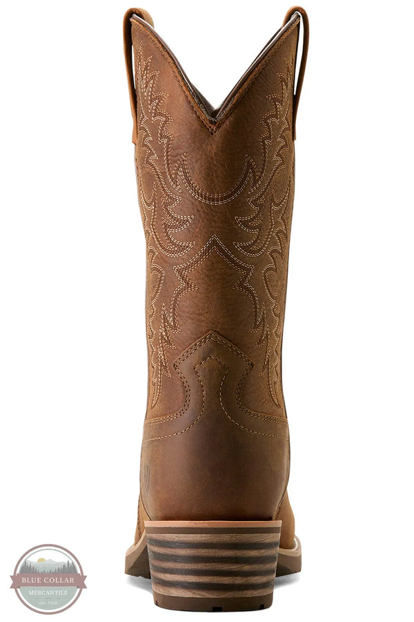 Ariat 10053577 Hybrid Roughstock Square Toe Waterproof Cowboy Boot in Status Brown heel view