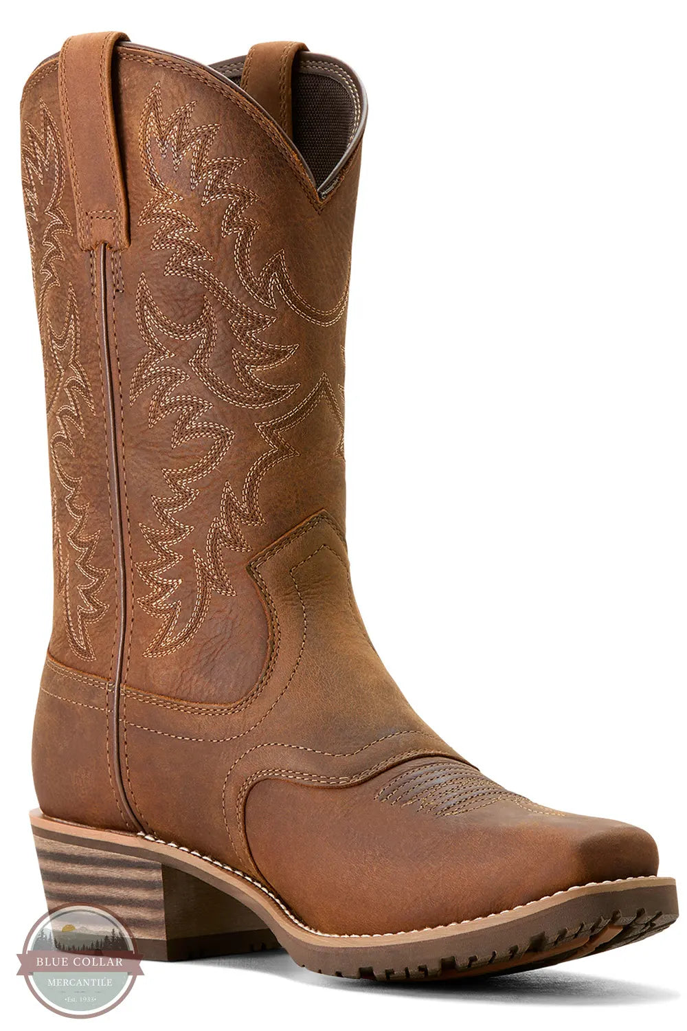 Ariat 10053577 Hybrid Roughstock Square Toe Waterproof Cowboy Boot in Status Brown medial view