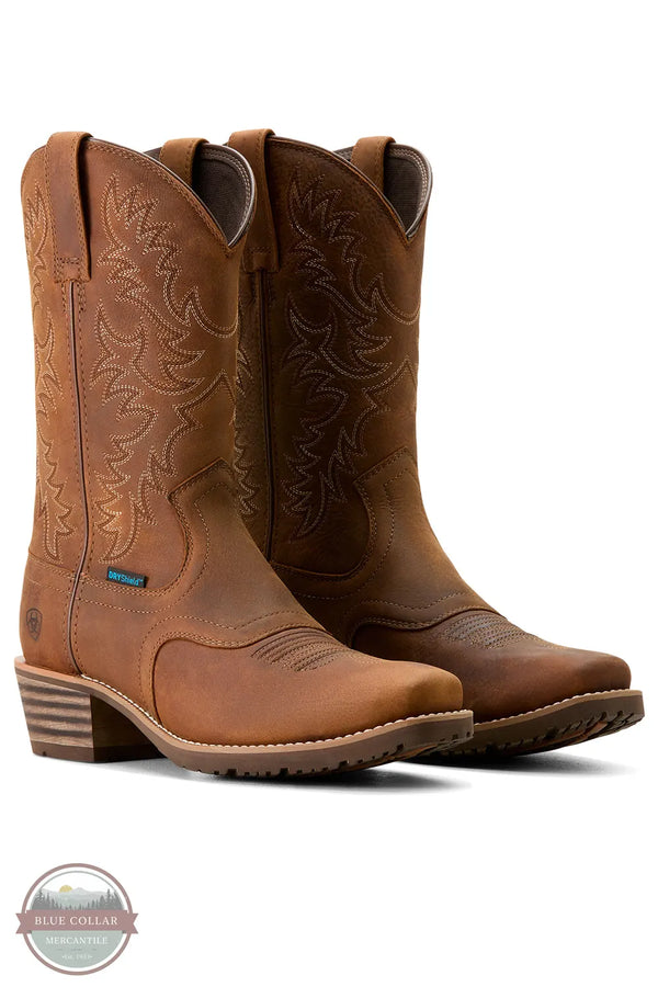 Ariat 10053577 Hybrid Roughstock Square Toe Waterproof Cowboy Boot in Status Brown pair view