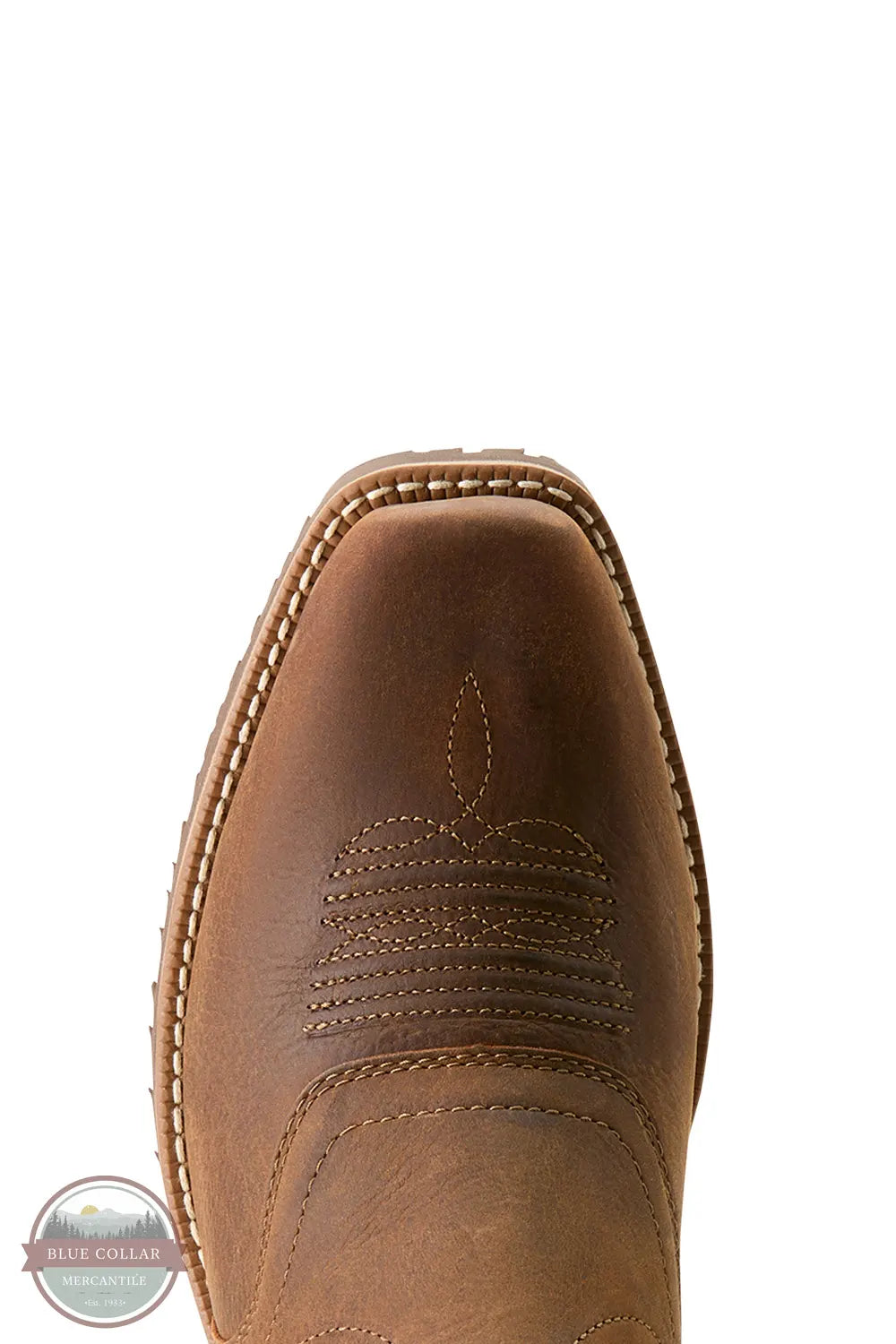 Ariat 10053577 Hybrid Roughstock Square Toe Waterproof Cowboy Boot in Status Brown toe view