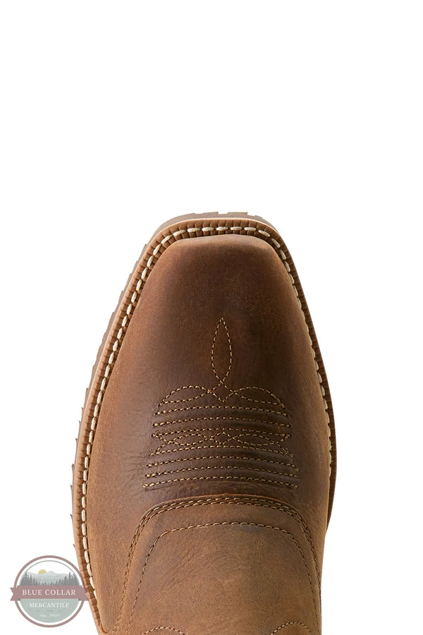 Ariat 10053577 Hybrid Roughstock Square Toe Waterproof Cowboy Boot in Status Brown toe view