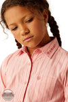Ariat 10054934 Team Kirby Stripe Long Sleeve Shirt in Pink, collar