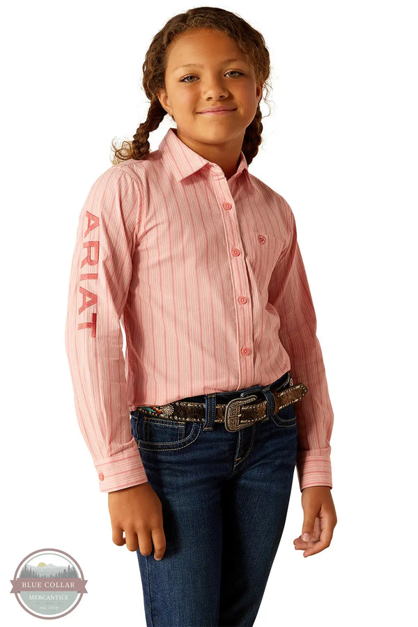 Ariat 10054934 Team Kirby Stripe Long Sleeve Shirt in Pink, front