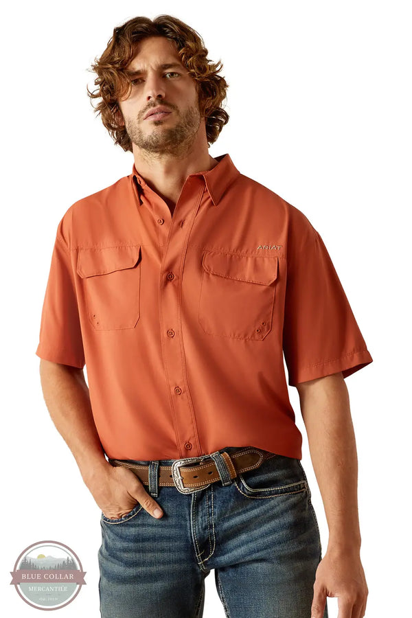 Ariat 10055119 Short Sleeve VentTEK Outbound Classic Fit Shirt in Orange, front