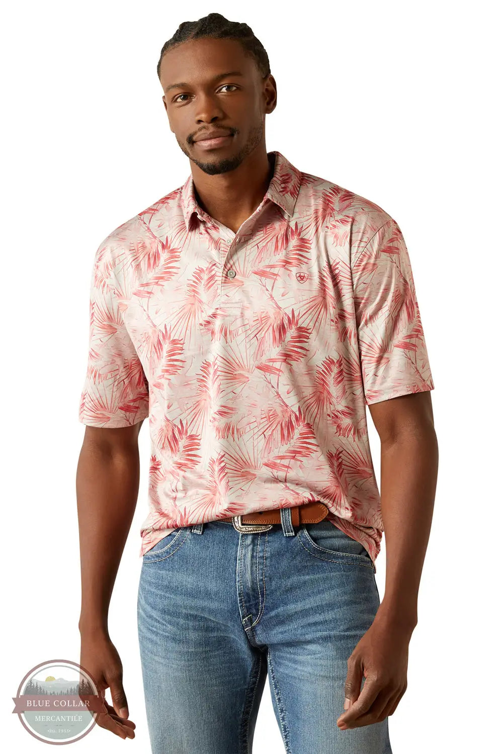 Ariat 10058847 Charger 2.0 Fitted Polo Shirt in Red Pattern, front