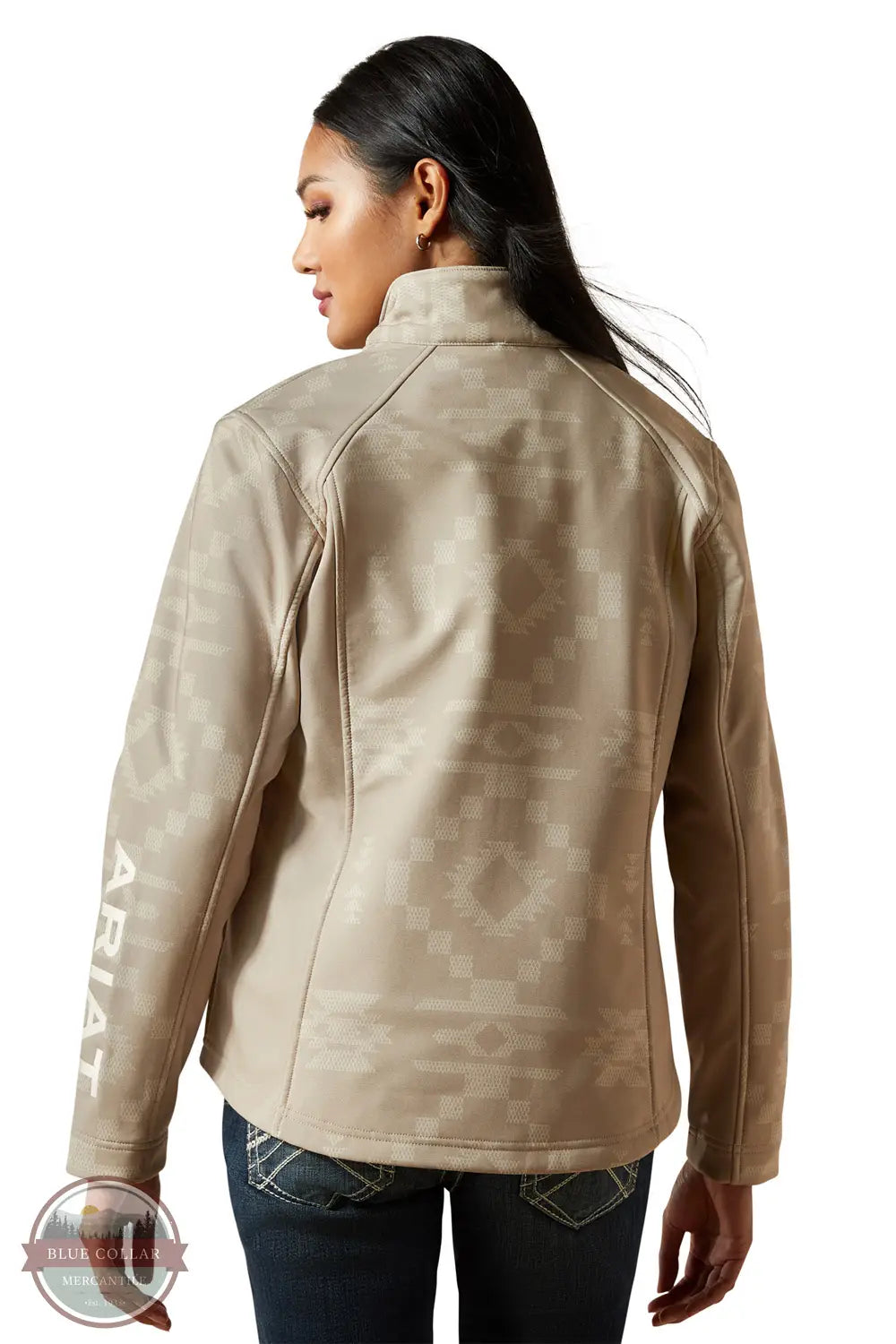 Ariat 10062212 Logo Softshell Print Jacket in Tan, rear