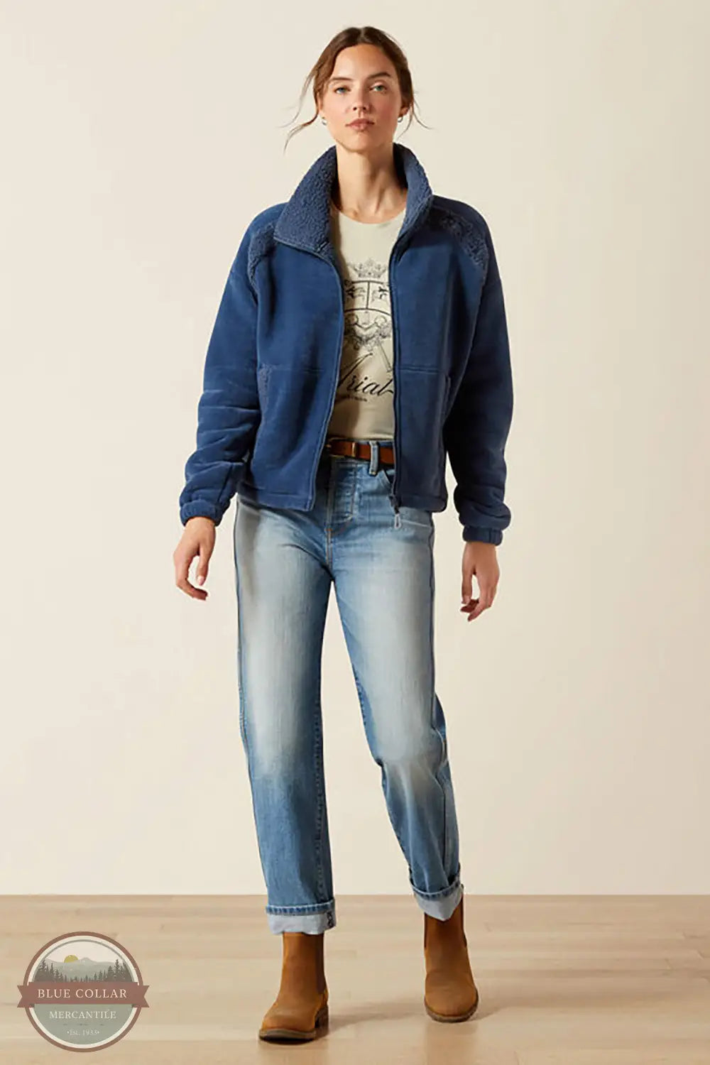 Ariat 10062276 Lafayette Full Zip Sweatshirt in Blue, front unzipped