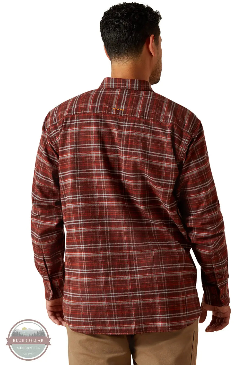 Ariat 10062522 Rebar Flannel DuraStretch Plaid Long Sleeve Shirt in Red, rear