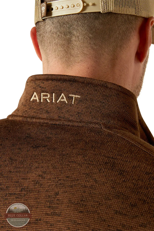 Ariat 10062619 Caldwell Logo 1/4 Zip Sweater in Brown, rear logo