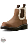 Brown boot with white fur trim on a white background Ariat 10063848 Fatbaby Chelsea Cozy Western Boot