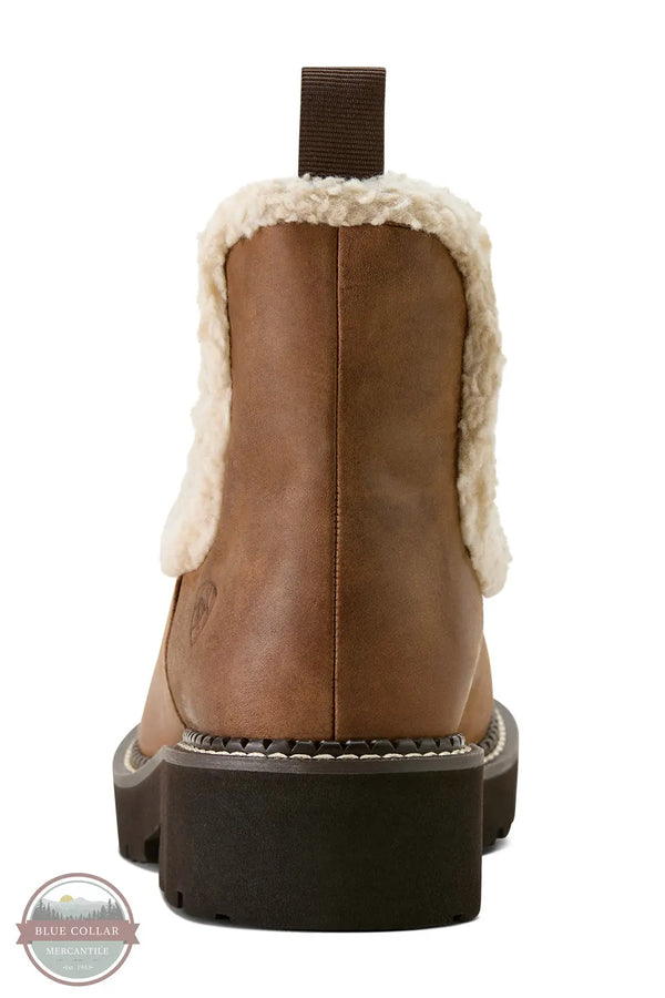 Brown leather boot with white fur lining on a white background Ariat 10063848 Fatbaby Chelsea Cozy Western Boot
