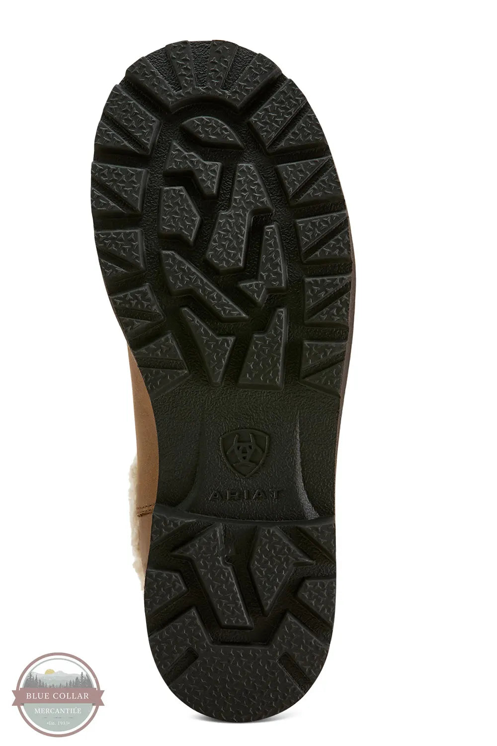 Close-up of a boot sole with ARIAT logo on a white background Ariat 10063848 Fatbaby Chelsea Cozy Western Boot
