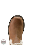 Brown leather sandal with white fur trim on a white background Ariat 10063848 Fatbaby Chelsea Cozy Western Boot