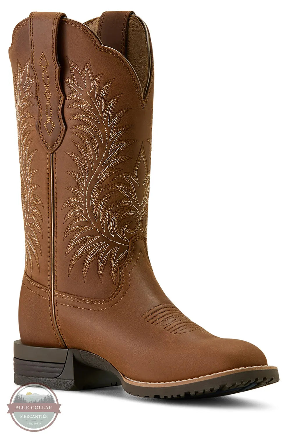 Brown cowboy boot with intricate embroidery on a white background Ariat 10063901 Hybrid Ranchward W Toe Western Boot