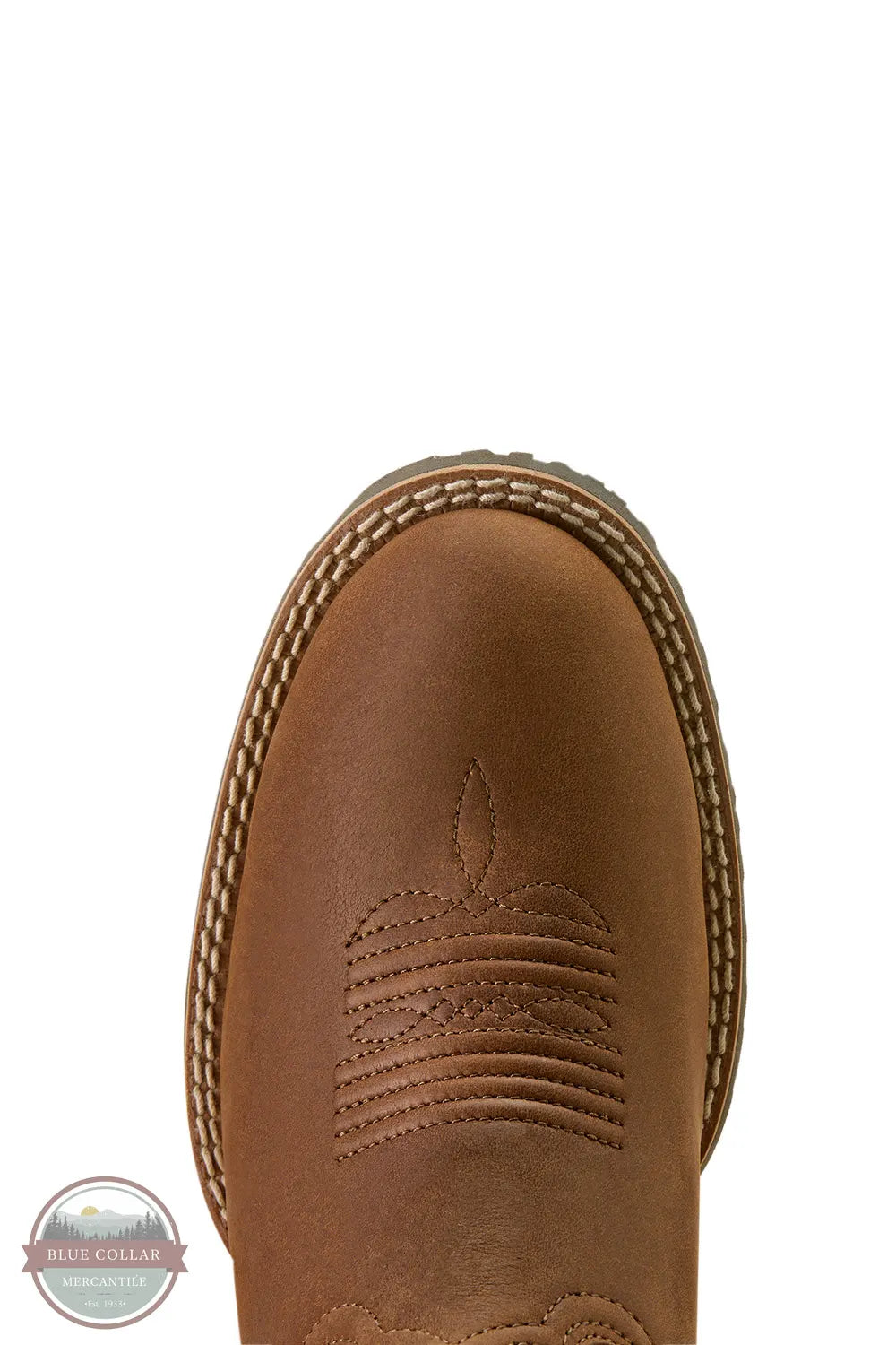 Brown boot with embossed design on a white background Ariat 10063901 Hybrid Ranchward W Toe Western Boot