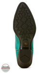 Close-up of a teal shoe sole with black tread pattern on a white background Ariat 10063939 Maggie J Toe Shortie Western Boot in Turquoise