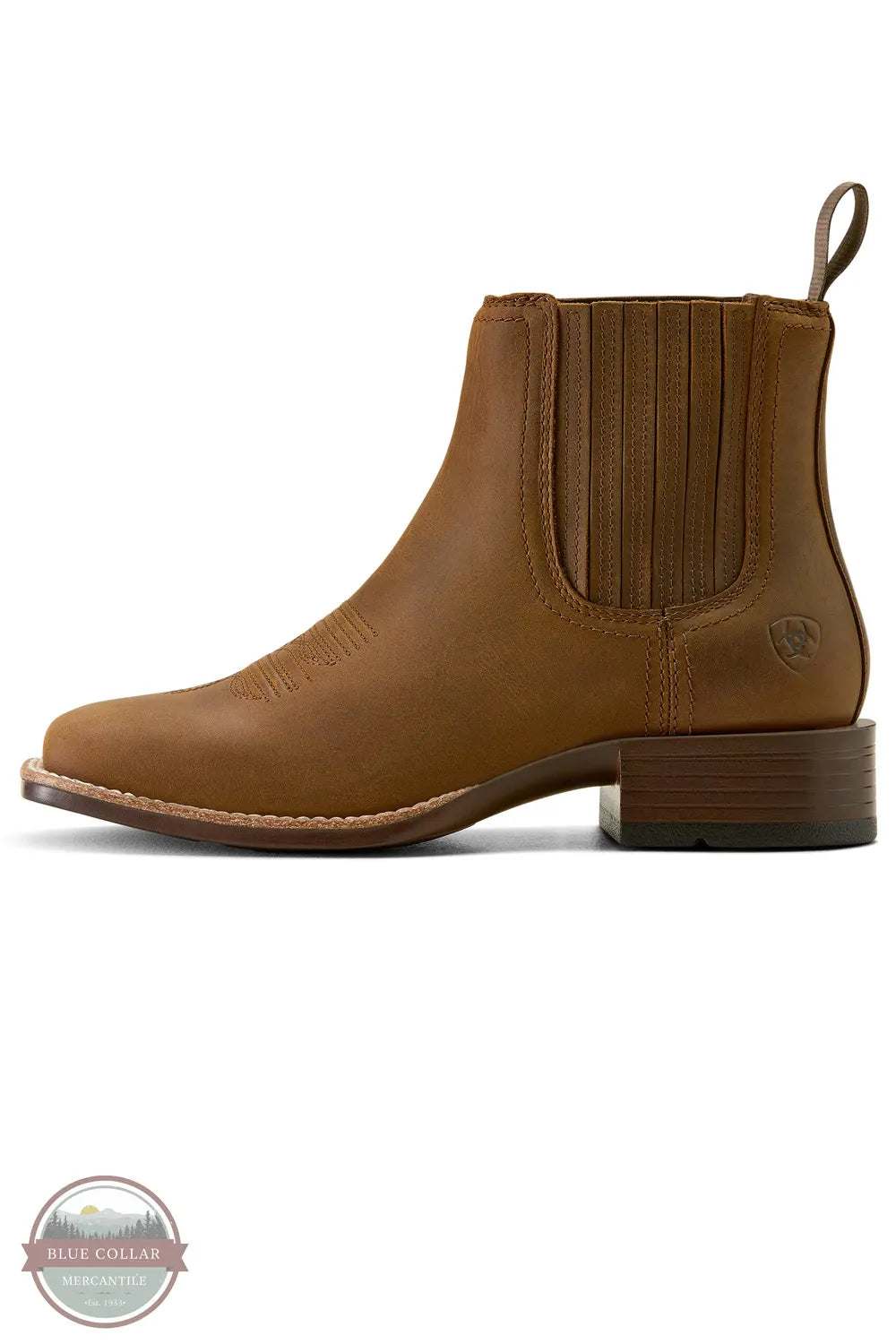 Brown leather boot on a white background Ariat 10063973 Booker Chelsea Wide Square Toe Western Boot