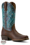 Brown cowboy boot with turquoise embroidery on a white background Ariat 10064077 Round Up Narrow Cutter Toe Western Boot