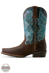 Brown cowboy boot with turquoise embroidery on a white background Ariat 10064077 Round Up Narrow Cutter Toe Western Boot