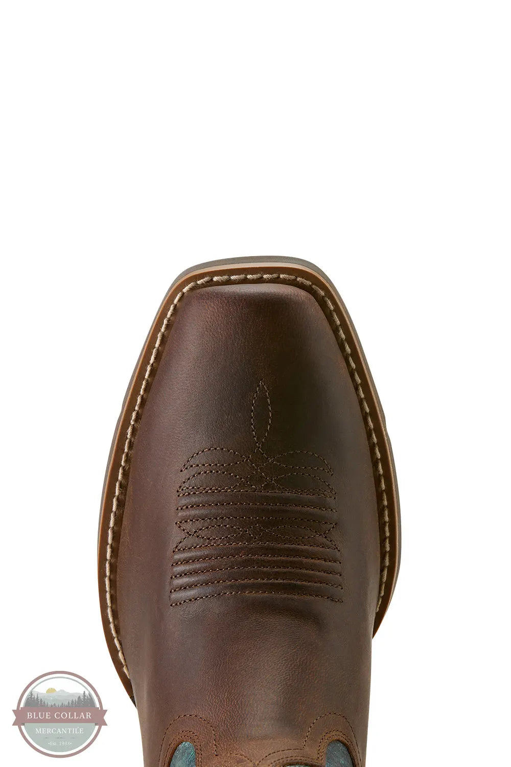 Brown leather boot with intricate stitching on a white background Ariat 10064077 Round Up Narrow Cutter Toe Western Boot