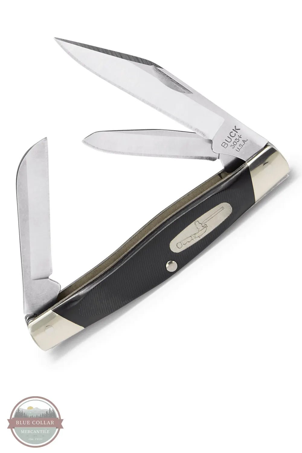 Buck 303 Cadet Pocket Knife Black by Buck Knives 0303BKS all blades open