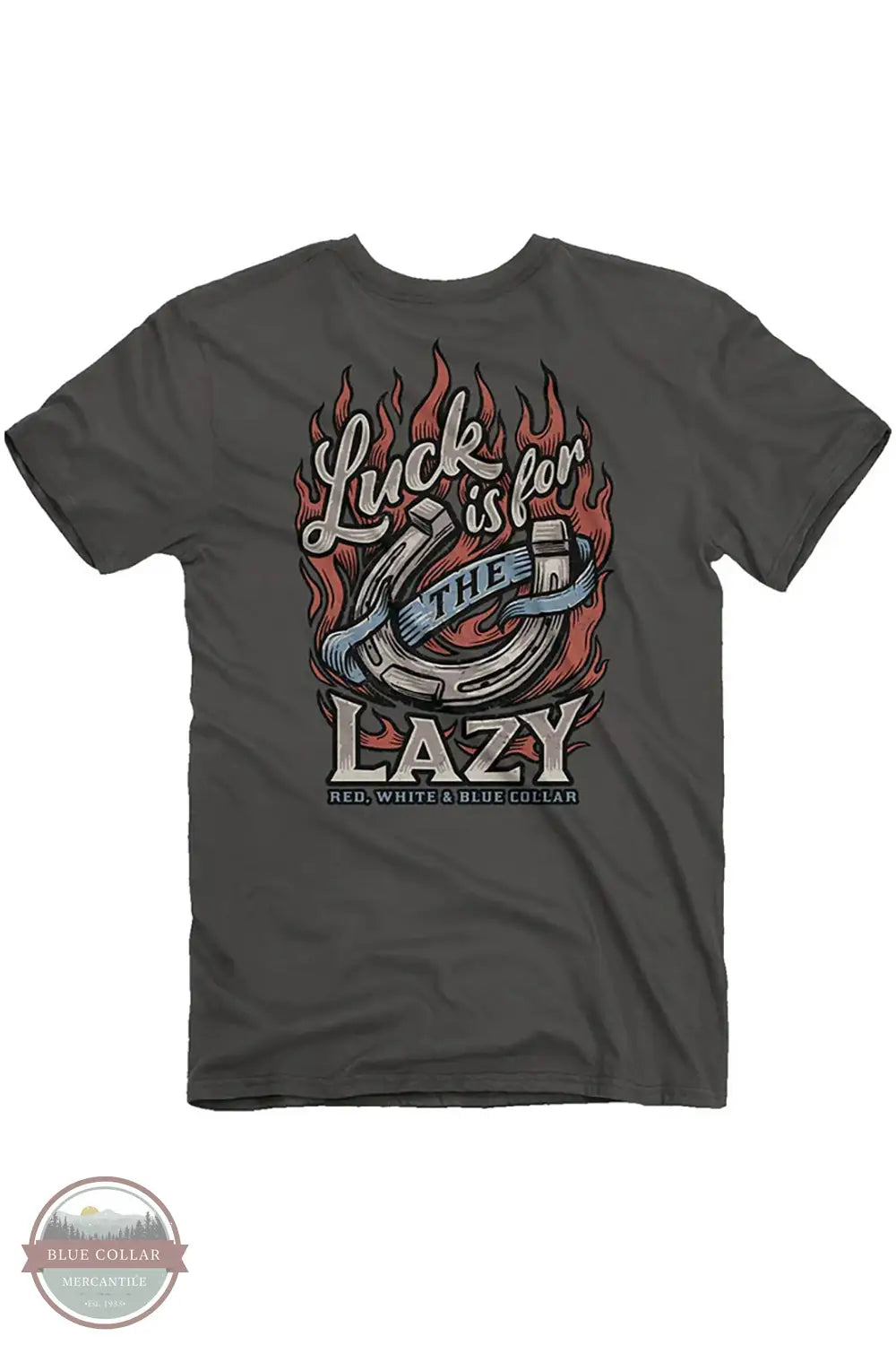 Buck Wear 2324 Blue Collar Luck Short Sleeve T-Shirt in Charcoal, rear