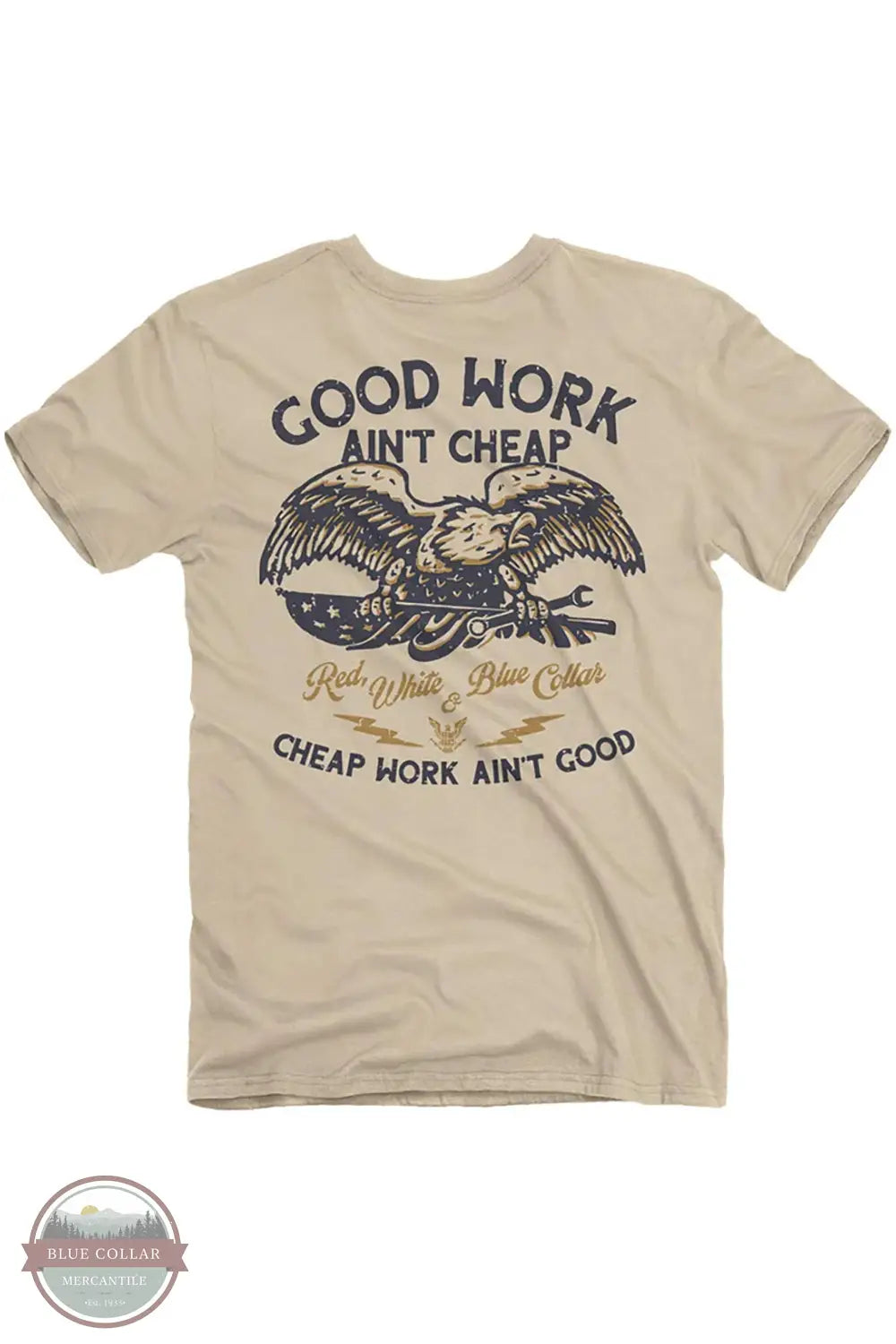 Buck Wear 2385 Blue Collar Good Eagle Short Sleeve T-Shirt in Tan, rear