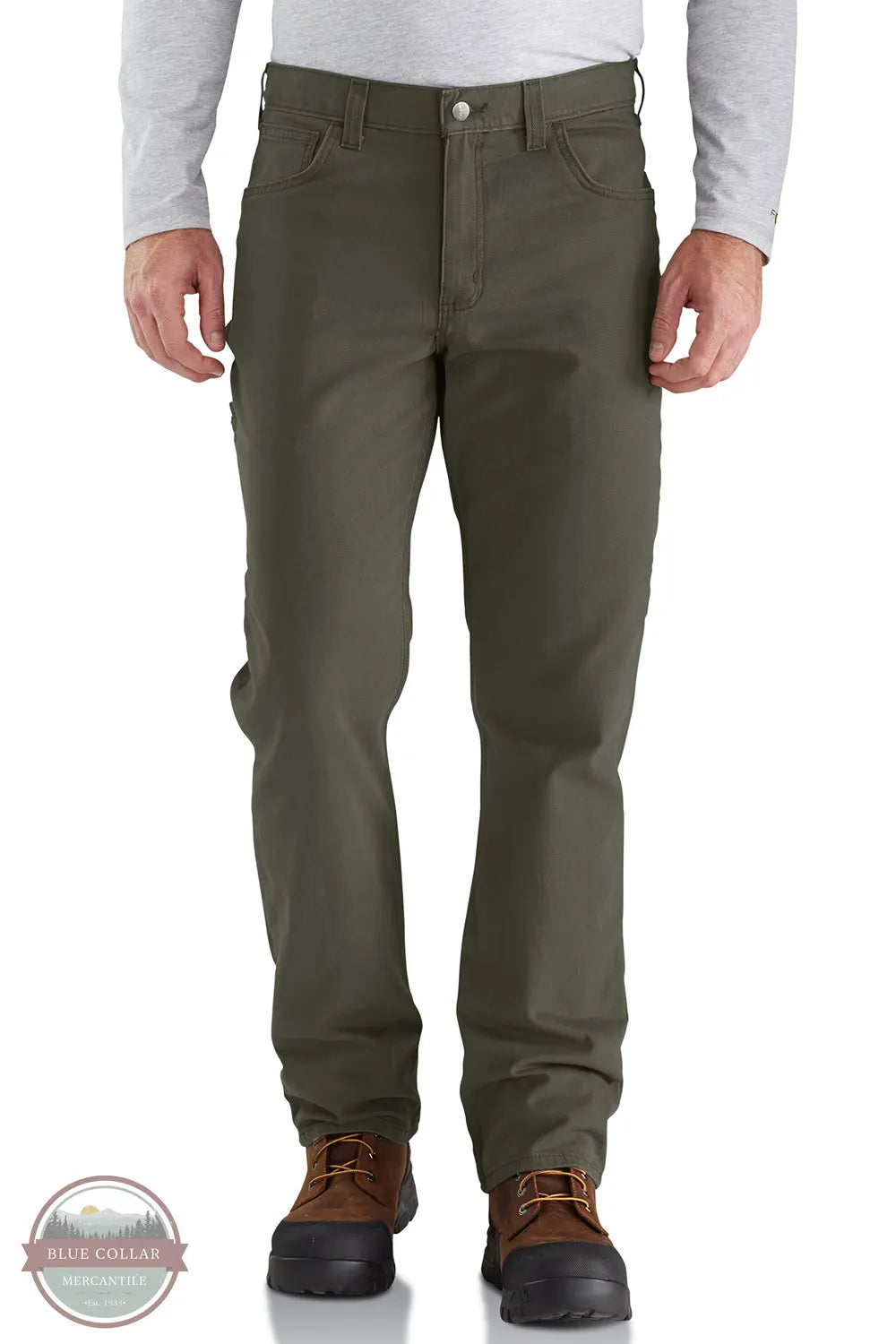 Carhartt 102517-MOS Men's 5 Pocket Pant Relaxed Fit Rugged Flex® Canvas in Moss Green front