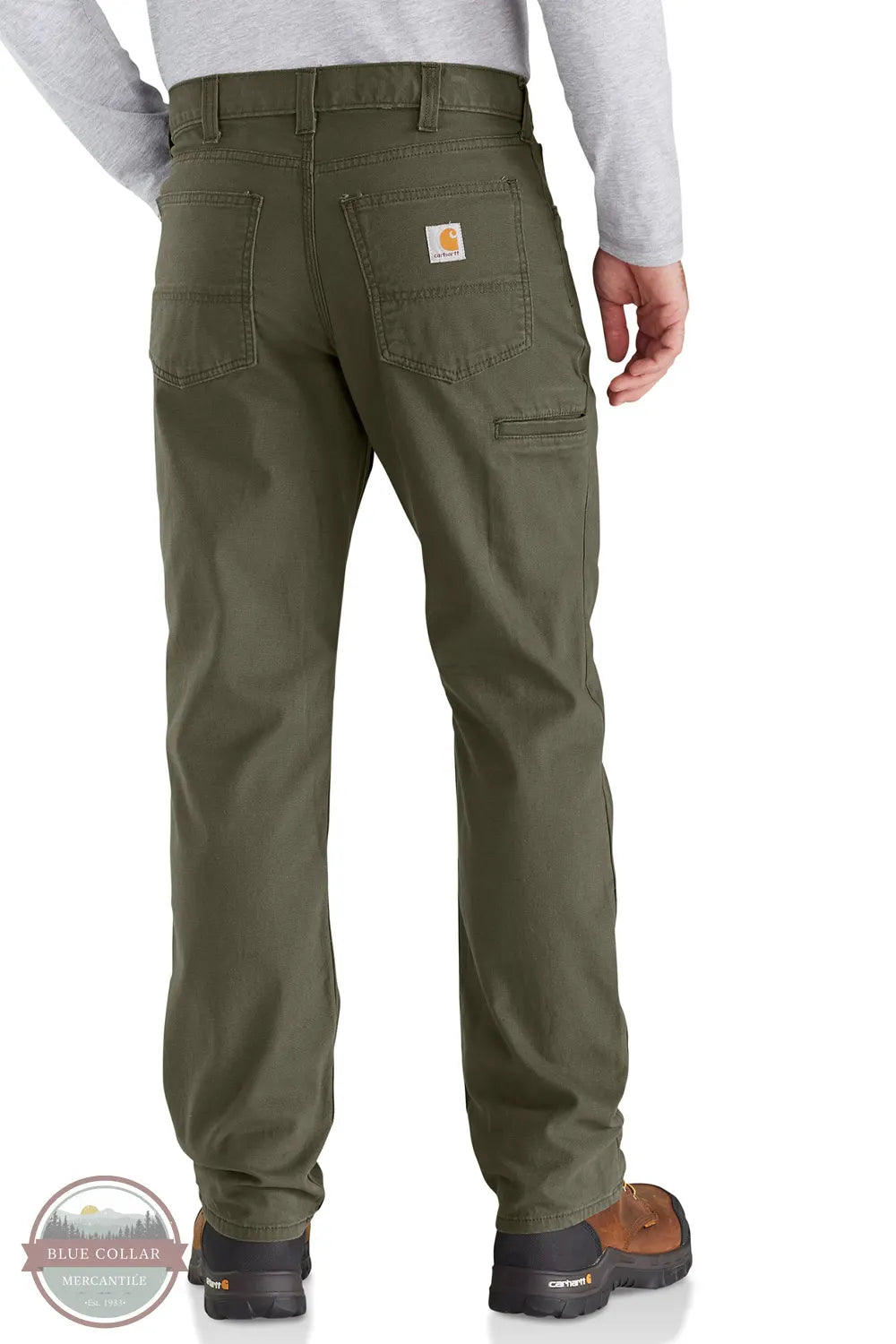 Carhartt 102517-MOS Men's 5 Pocket Pant Relaxed Fit Rugged Flex® Canvas in Moss Green Rear