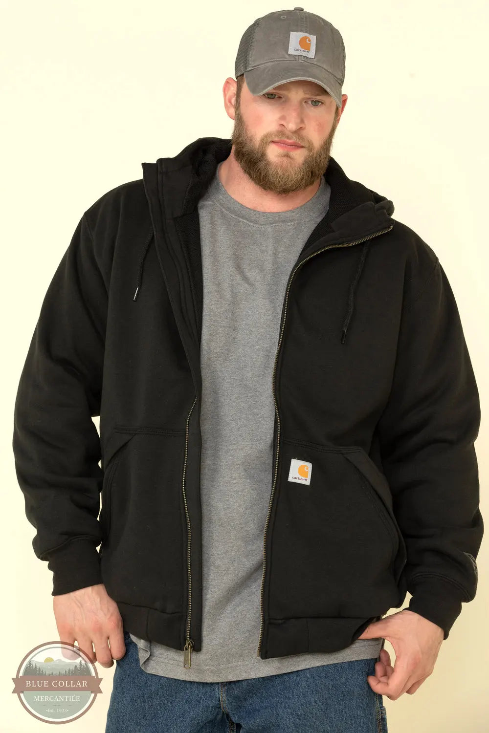 Carhartt Men's Rain Defender Loose Fit Midweight Thermal-Lined Full-Zip  Sweatshirt, Black, Small at  Men's Clothing store