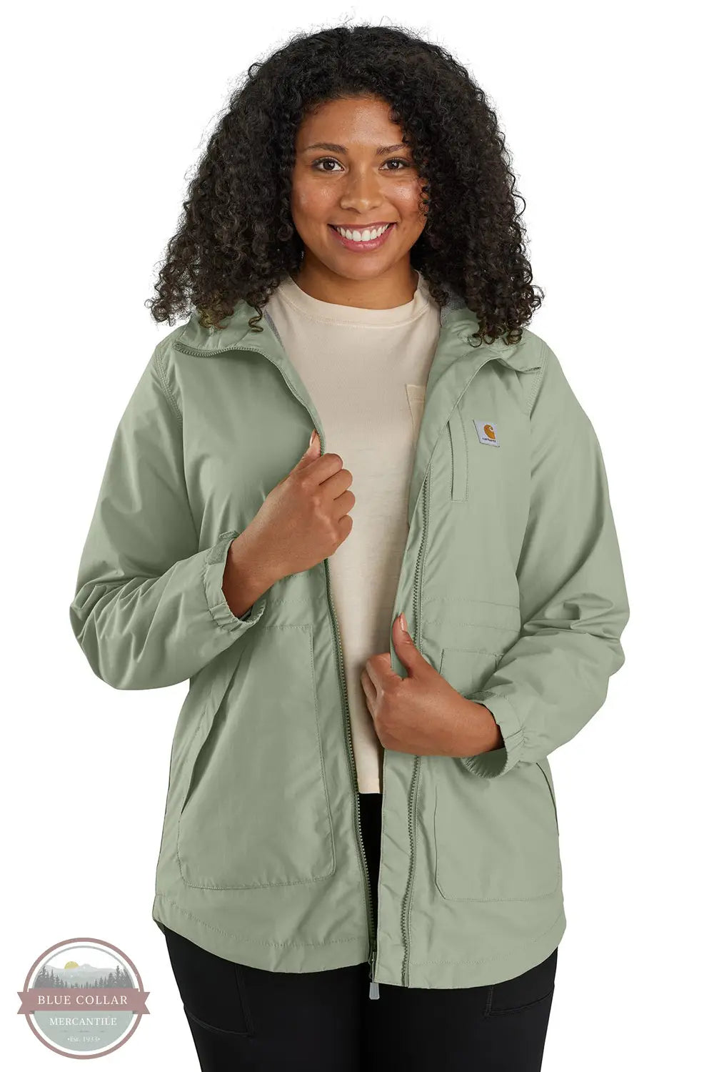 Carhartt 104221 Rain Defender Relaxed Fit Lightweight Jacket in Green, model front view