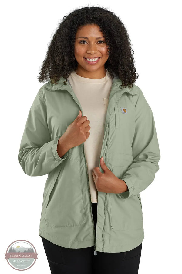 Carhartt 104221 Rain Defender Relaxed Fit Lightweight Jacket in Green, model front view