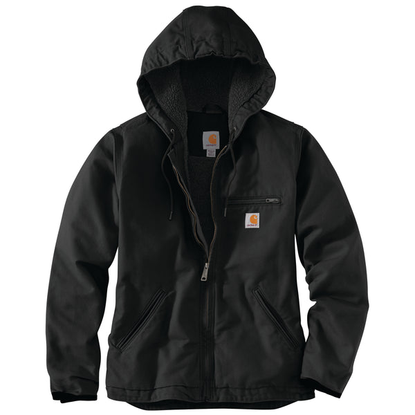 Carhartt 104292 Washed Duck Sherpa Lined Loose Fit Jacket in blk black, front