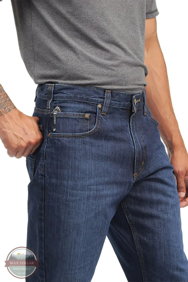 Carhartt 105119-H44 Men's Relaxed Fit 5 Pocket 100% Cotton Jean in Deep Creek front pockets view